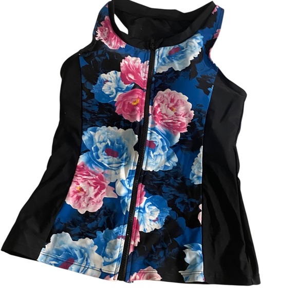 Other - Sporty Zipfront Tankini Top Dark Floral Sz Medium